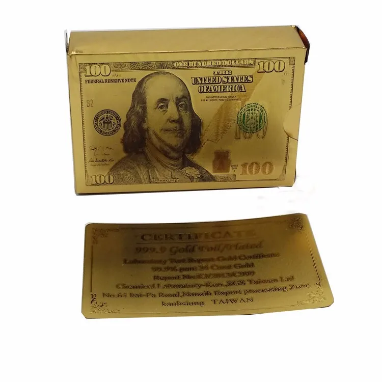2 шт(серебро и золото) цветные пластиковые игральные карты на заказ 100 долларов+ 1 шт черный деревянный чехол