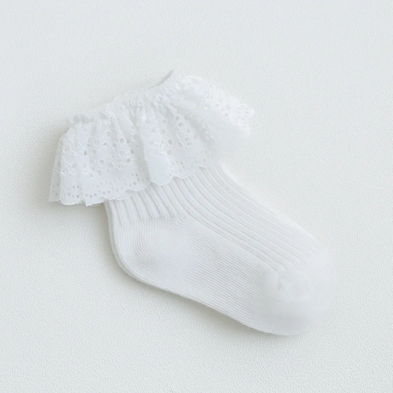 Дышащие хлопковые кружевные носки принцессы детские короткие носки по голень новая весенне-летняя одежда для маленьких девочек однотонные носки для малышей