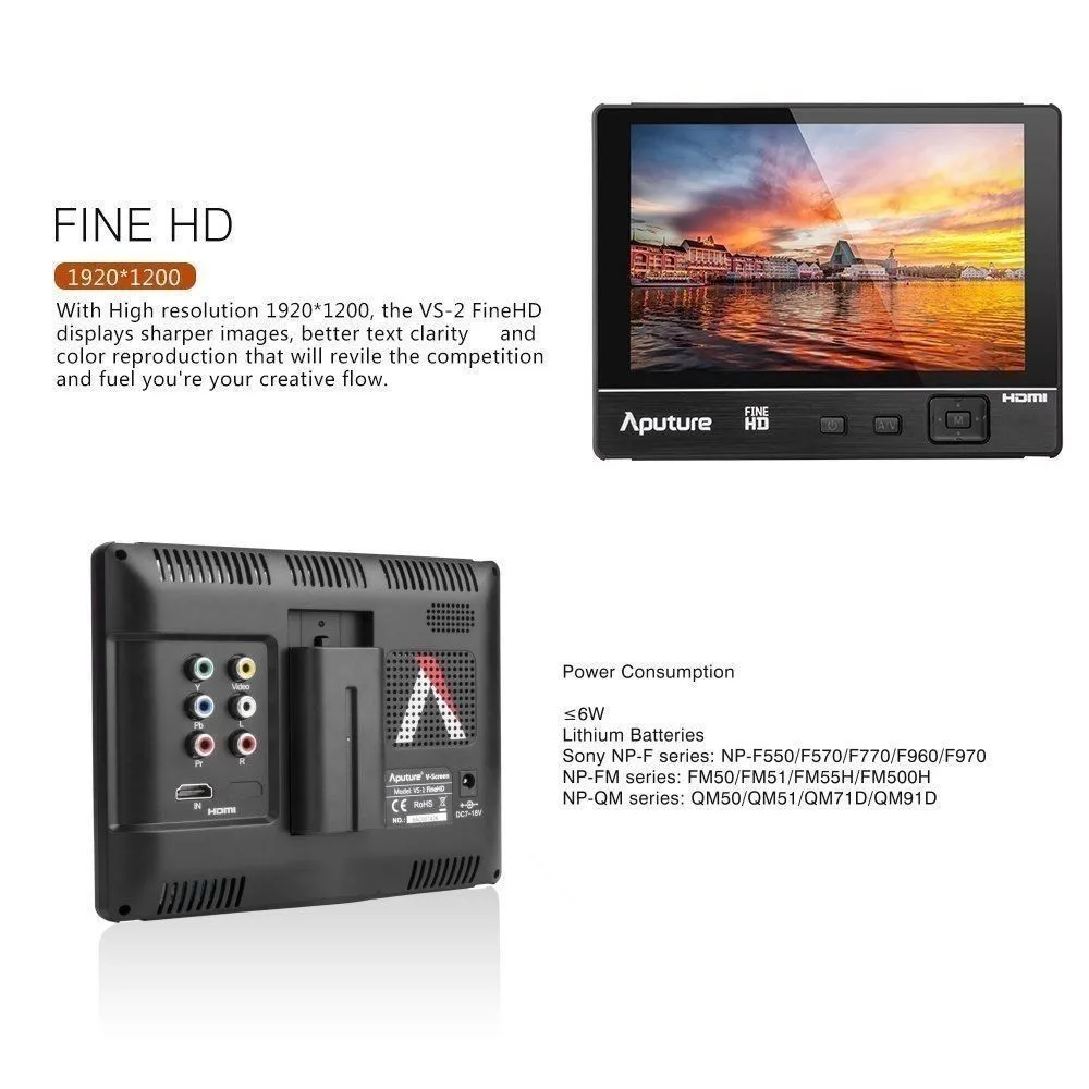 Aputure VS 2 FineHD LCD полевой цифровой монитор 7 дюймов HD V Screen для видеокамера
