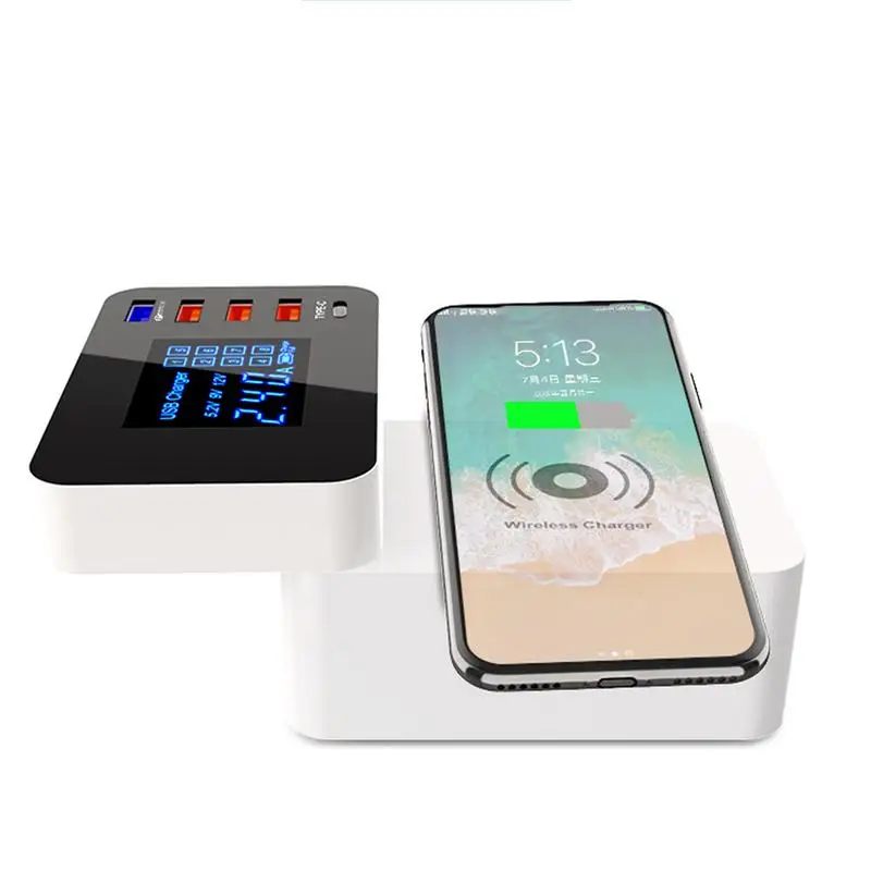 QC3.0 10W Тип C QI Беспроводное быстрое зарядное устройство портативное 4 порта