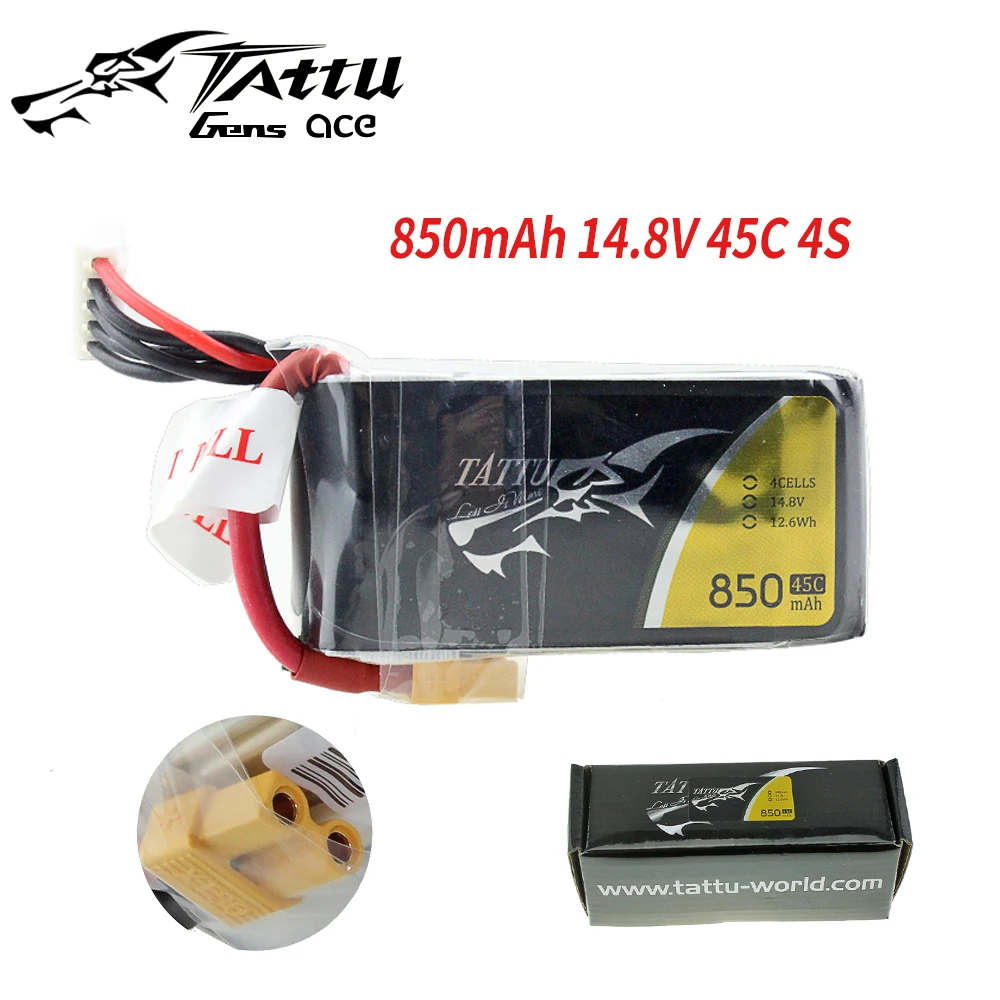 

Tattu LiPo Battery 850mAh 14.8V 45C 4S Lipo Battery Pack with XT30 plug for RC Quadcopter