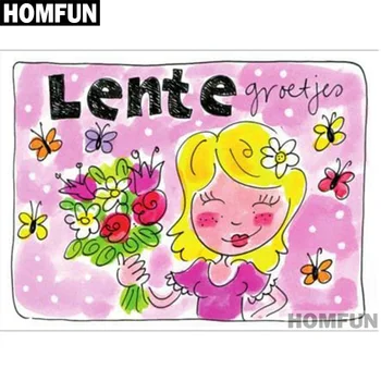

HOMFUN Full Square/Round Drill 5D DIY Diamond Painting "Text cartoon girl" Embroidery Cross Stitch 3D Home Decor Gift A01612