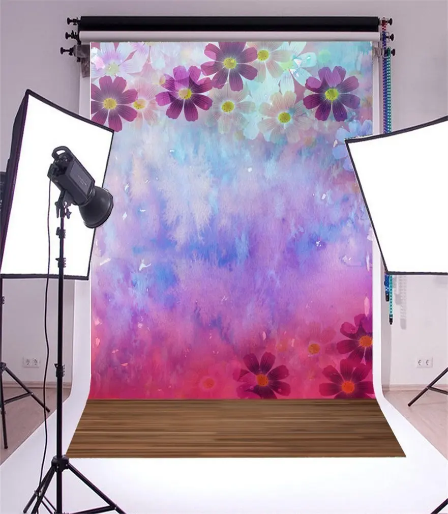 

Photography Backdrop Bokeh Halos Fresh Flowers Wooden Floor Romantic Photo Background Party