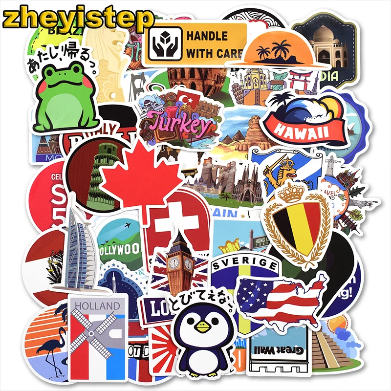 

50 Pcs Mixed Travel Stickers for Guitar Laptop Luggage Skateboard Motorcycle Car Styling Bicycle Graffiti Waterproof Sticker