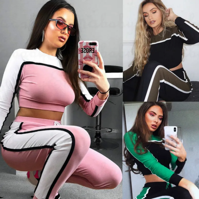

2Pcs Women Ladies Sport Tracksuit Bottoms Running Sweatshirt Sports Set
