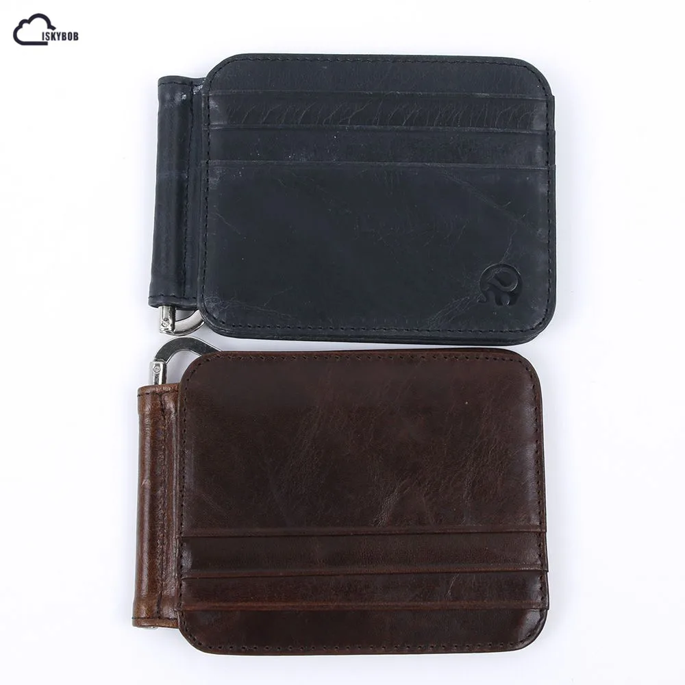 

ISKYBOB Hot Leather Slim Spring Money Clip Wallet Front Pocket Credit Card Case Holder