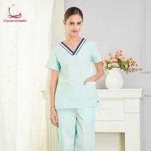 Одежда с коротким рукавом для доктора, женская одежда, женская одежда для салона красоты, рабочая одежда с воротником по краям, подходящая по цвету одежда для ручной стирки