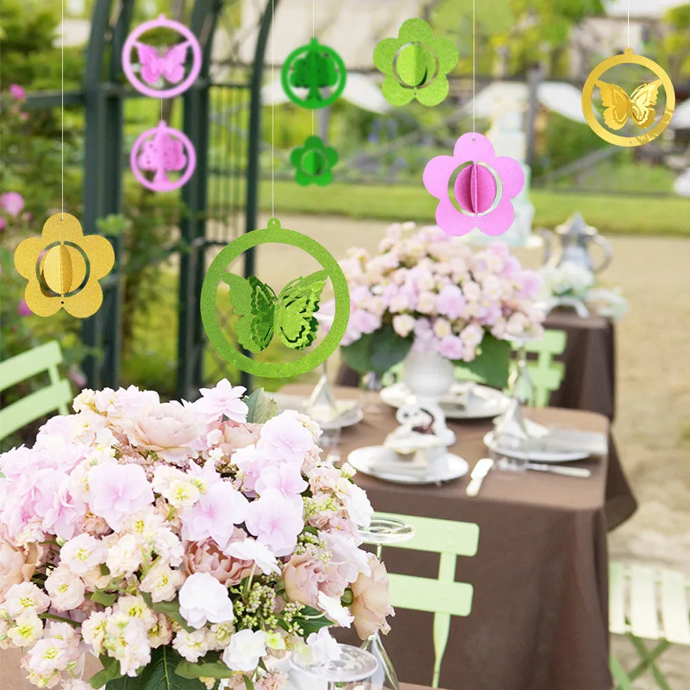 

3D Wind Bell Ornaments Glitter Butterfly Ornaments Flowers Festival Wedding Birthday Party Decor Room Window Pendant 2018