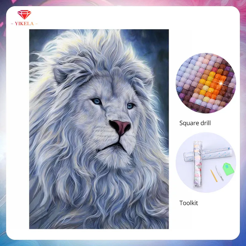 

YIKELA Full Diamond Painting Needlework 5D DIY Animal Lion Diamond Painting Embroidery Mosaic Painting Cross Stitch Wall Sticker