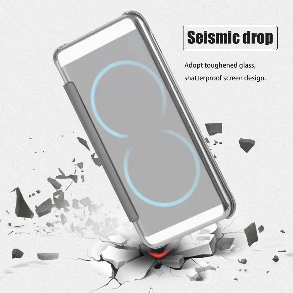 

8 Pcs Smart Window Mirror Surface Intelligent Auto Sleep Awake Protective Cover Flip Type Hard Shell Mobile Phone Case Holder
