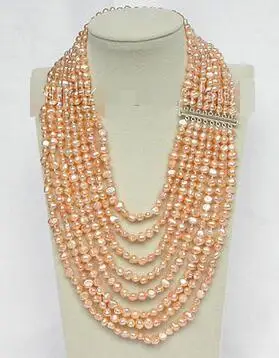 

Free Shipping>> new hot Genuine 17"-24" 8row baroque pink pearls necklace 925 silver clasp j8757