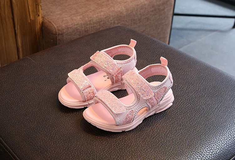 Новые девушки пляжная обувь принцессы детские летние сандалии с блестками мода мальчиков сетки спортивные сандалии черный, розовый EU21-36