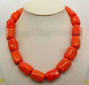 

Orange Natural coral column stick Chain Alloy Clasp necklace