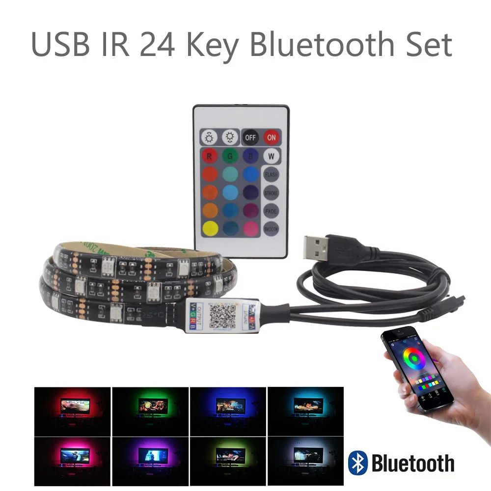 Светодиодные ленты свет USB 5 В Wi-Fi RGB ленты Водонепроницаемый SMD 5050 музыка Ambilight ТВ фон Тира светодиодный Bluetooth Гибкая полоса огни LED лента - Испускаемый цвет: IR 24 Key Bluetooth