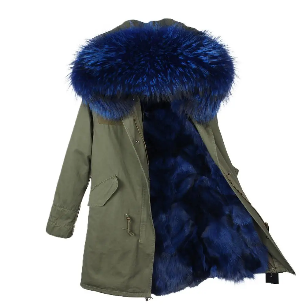 Новое Женское роскошное модное пальто с большим меховым воротником из натурального меха енота с капюшоном пальто с лисьим мехом зимнее длинное пальто - Цвет: Clear