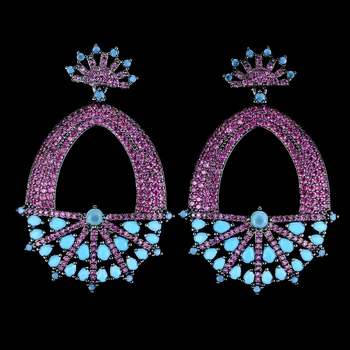 

49MM Luxury Geometric Hollow Full CZ Drop Dangle Earrings For Girls Women Party