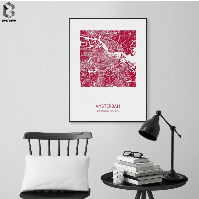 

Art Lien Amsterdam Map Posters and Prints Wall Canvas Painting Pictures For Living Room Nordic Home Decor