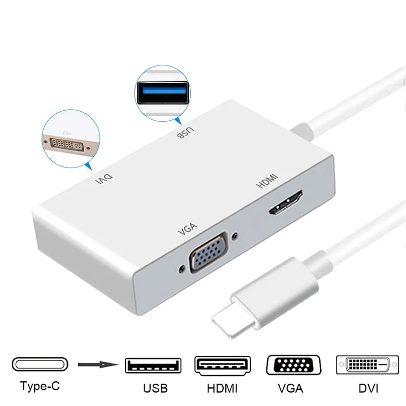 4 In1 Тип C USB 3,1 USB-C 4 К VGA, HDMI, DVI адаптер концентратора для ноутбука MacBook SL @ 88