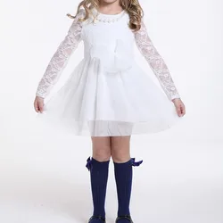 

Sweet Kids Girls Mesh Lace Dress Princess Party Dress Pearl Necklace Decor 2-6Y
