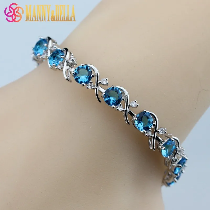 

Sterling Silver Jolly Natural Blue Zircon Bracelet Health Fashion Jewelry For Women Free Jewelry Box SL15