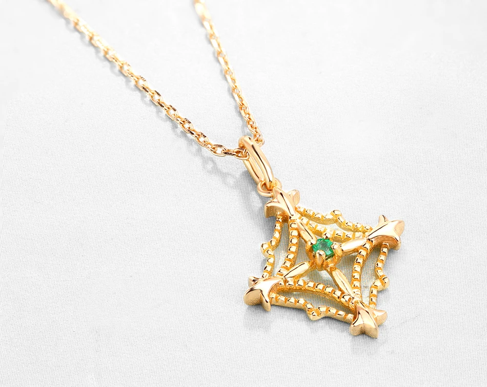 ALLNOEL Solid 925 Sterling Silver Pendant Necklace For Women Korean Jewelry Natural Gemstone Emerald 9K Gold Wedding Necklaces (2)