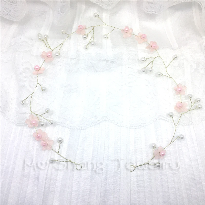 

Handmade Simulated Pearl Pink Flowers Bride Tiara Headbands Wedding Bridal Hair Jewelry Accessories For Women