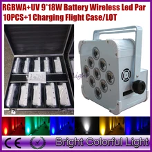 Цена 9*18 Вт RGBWA УФ 6 в 1 батареи и беспроводной DMX LED Телевизор с номинальной может up Light 10 xlot с 1 зарядки Дорожная Дело