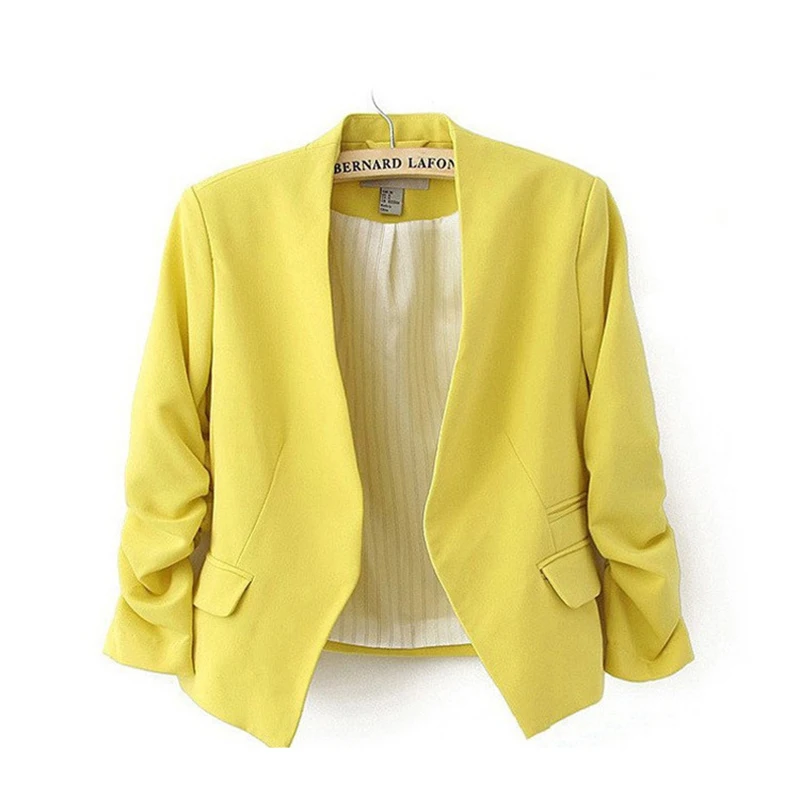 New arrival Jacket Blazer Lined With Striped no Button Women Pleated sleeves Coat Suit fashion Blazers Jacket Candy-colored