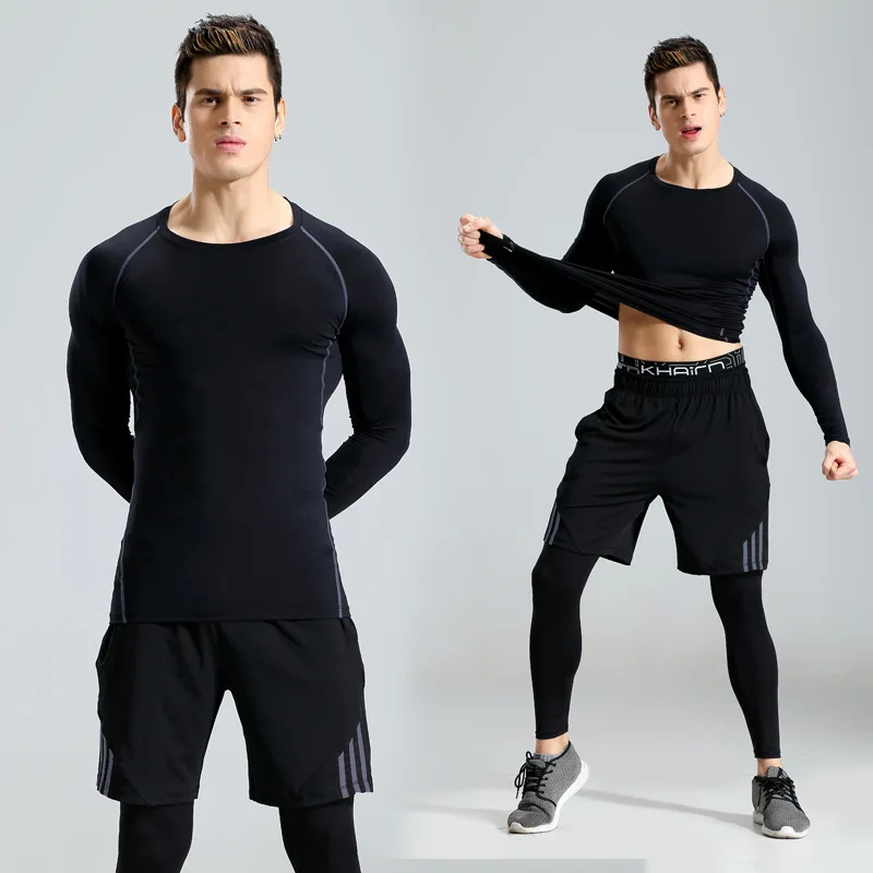 Зимние футболки для кроссфита леггинсы комплект Мужская одежда термобелье Рашгард компрессионные для ММА 3 шт спортивный костюм мужские бренды