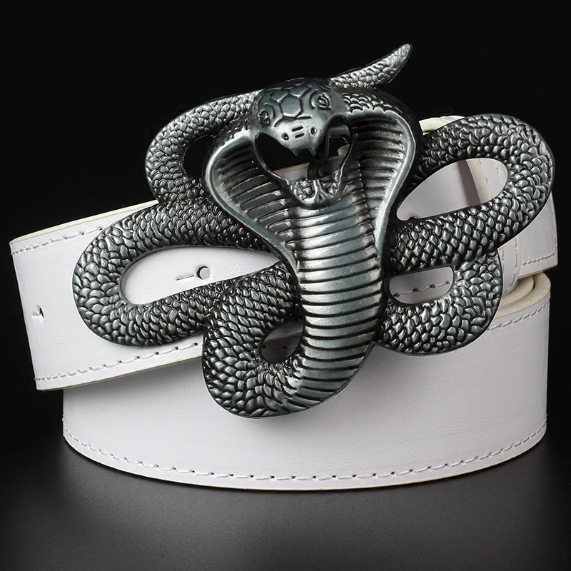 men fashion belt snake leather belt cobra buckle punk rock style big king cobra belt personality show decorative waistband