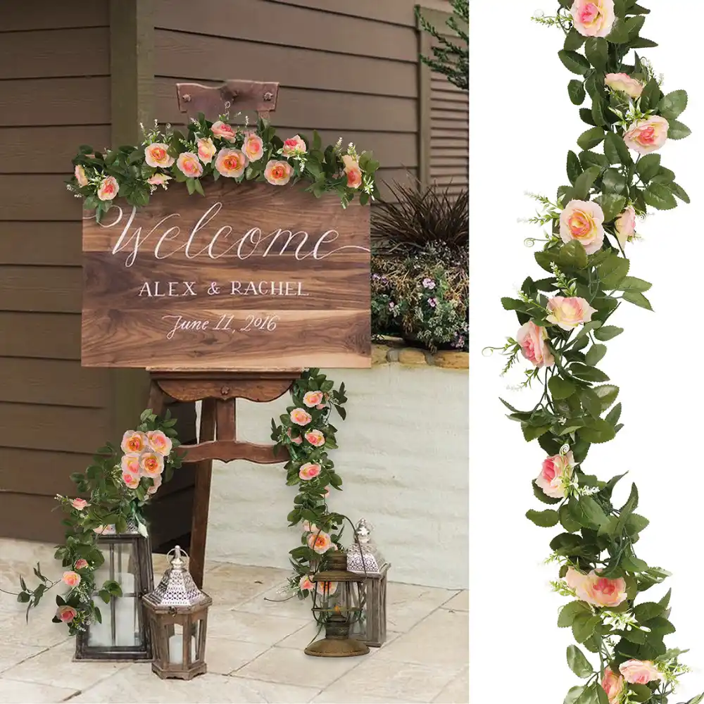 2 4m Artificial Flower Garland Silk Rose Vine Wall Hanging Flowers Rattan Fake Plants Leaves Garland Romantic Wedding Decoration Artificial Dried Flowers Aliexpress