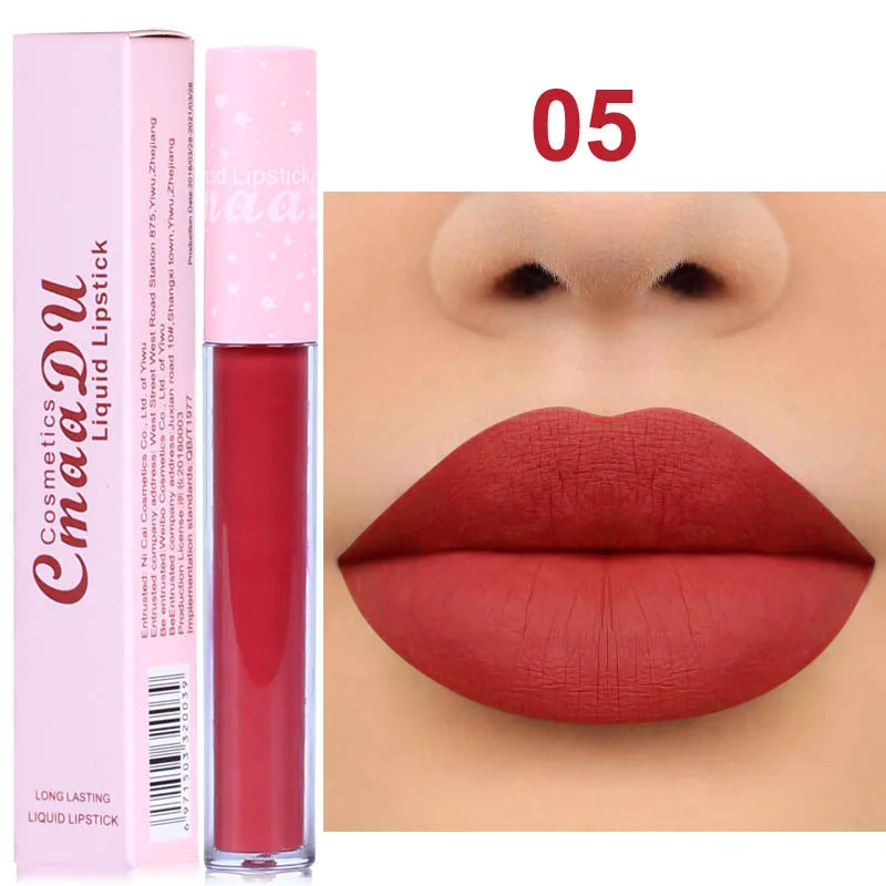 CmaaDu Brand Sexy Batom Matte Liquid Lipstick Waterproof Loong-lasting Pigment Nude Velvet Lip Gloss Makeup Beauty Red Lip Tint