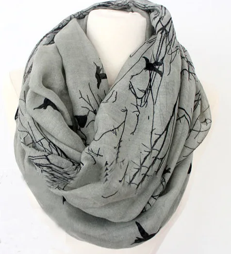 

Spring Birds Print Women Scarf 2018 Ring Linen Cotton Scarf Female Infinity Ladies Neck Scarfs Collar Animal Print Scarves LICS