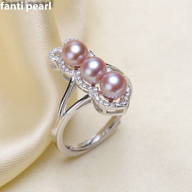 

DIY Pearl Ring 925 silver Accessories Natural freshwater Pearl rings s925 Sterling Silver ring simple style 7-9 mm 3 pearls