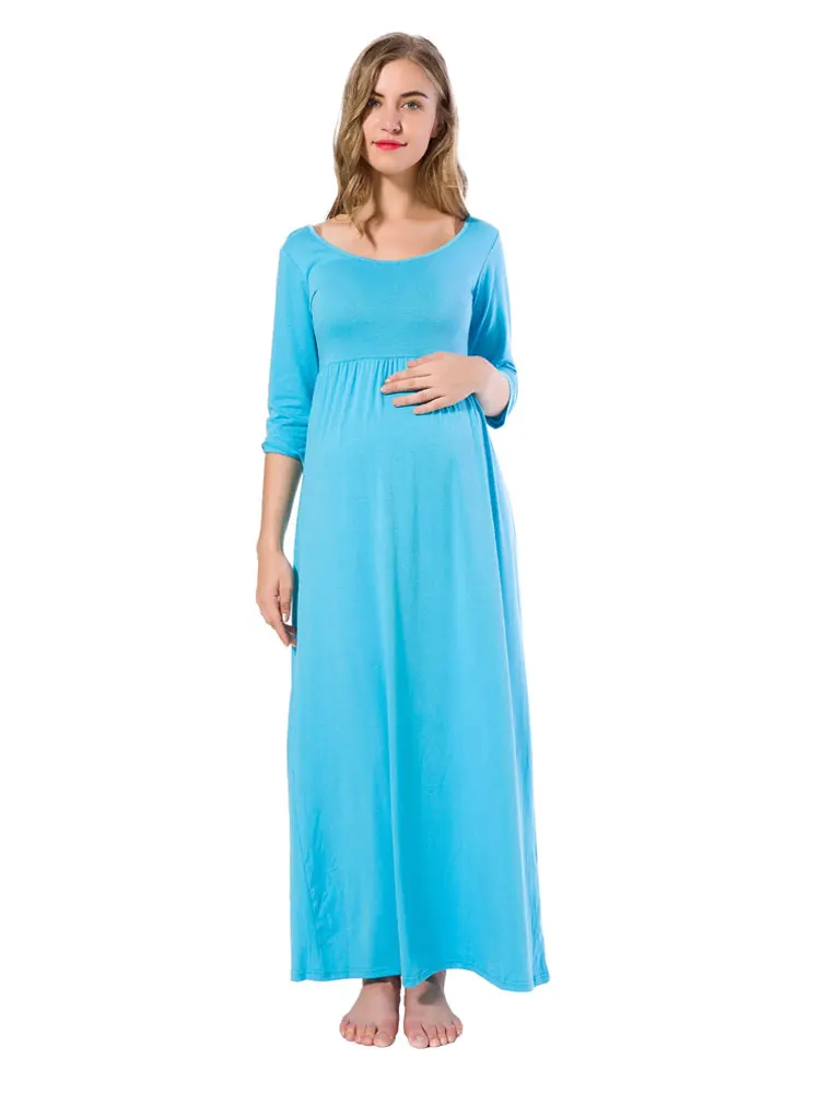 

Maternity Dresses 3 Quarter Sleeve O Neck Dress Casual Pregnancy Elegant Plus Size Maxi Dress For Baby Shower or Daily Wearing