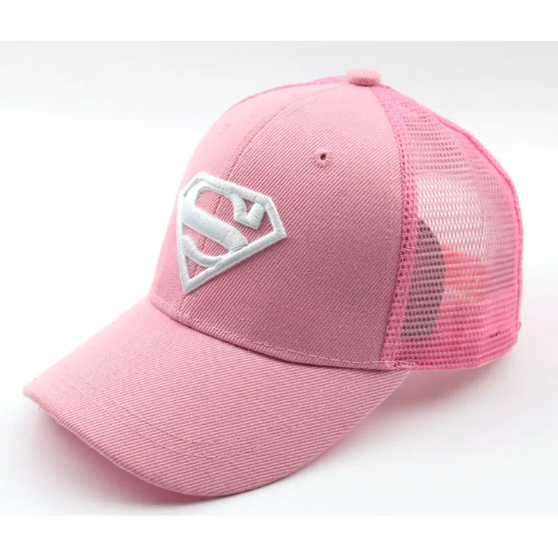 Детский летний солнцезащитный щит, бейсбольная кепка с мультяшным Суперменом, с вышивкой, костяные шляпы для мальчиков и девочек 2-8 лет, Детская кепка с хлопковой сеткой Солнцезащитная шляпа - Цвет: Pink-01
