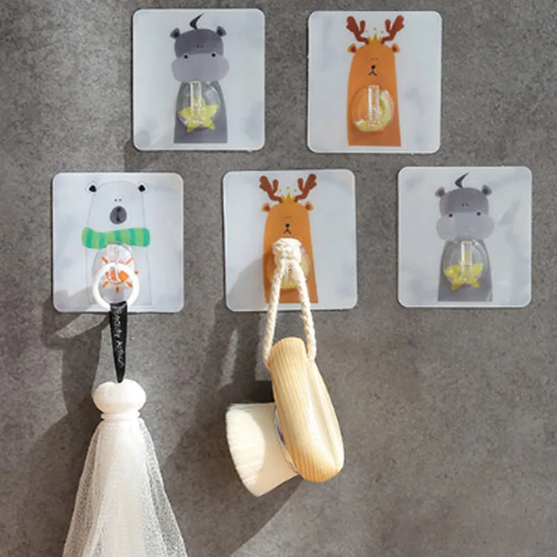 

Multifunctional Strong Adhesive Hooks Cartoon Pattern Bathroom Kitchen Hooks on Wall Hanging Door Key Hooks Random Pattern