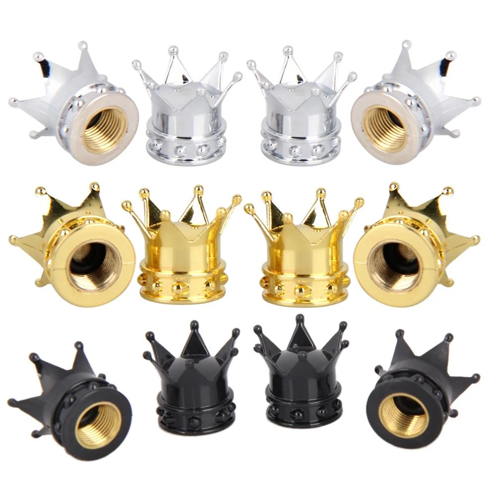4pcs Gold Car Bike motorcycle Crown Tyre Tire Wheel Stem Air Valve Caps Cover 4pcs Gold Car Bike motorcycle Crown Tyre Tire Wheel Stem Air Valve Caps Cover