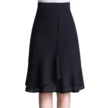 

Women's Skirt 2019 New Summer Female Elegant Skirt Lotus Leaf High Waist Thin Mermaid Black Long Skirt Chiffon Ladies Q105