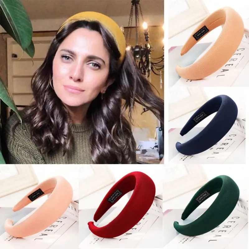 

6 Colors Korean Ladies Padded Thicken Sponge Wide Headband Sweet Candy Color Hair Hoop Gird Textured Surface Banquet Headpiece