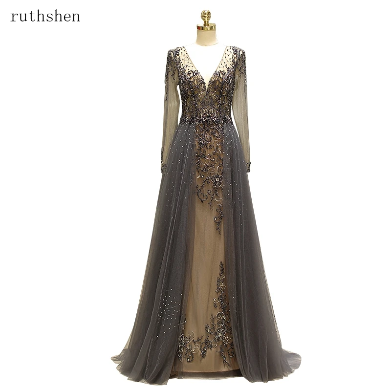 

ruthshen 2019 Real Picture BeadingTransparent Prom Dresses Sexy Open Back Formal Party Dress Illusion Vestido De Formatura