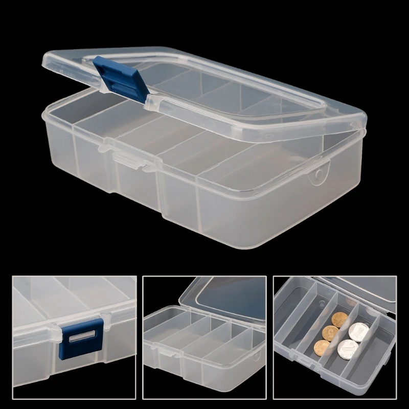 

5 grids Clear Pill Chip Divider Storage Box Clear Square Jewelry Organizer Display Case
