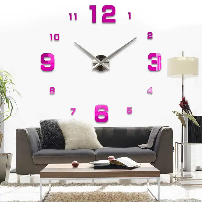 Модные 3D большие размеры настенные часы зеркальные наклейки DIY настенные часы украшение дома большие настенные часы meetting room - Цвет: Pink Silver center