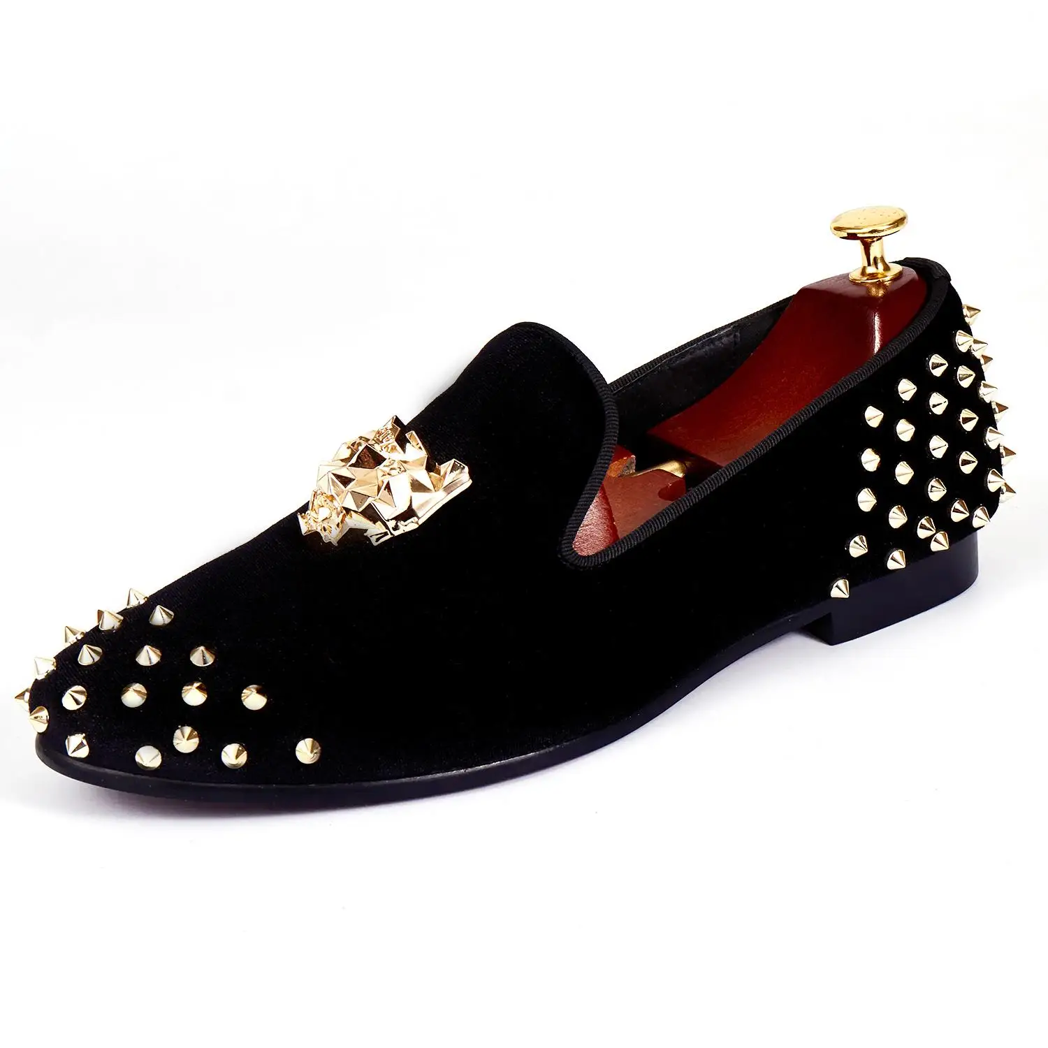 Harpelunde Мужская модельная обувь красные туфли с заклепками бархатные Мокасины животных пряжки Туфли без каблуков размеры 7–14 - Цвет: Черный