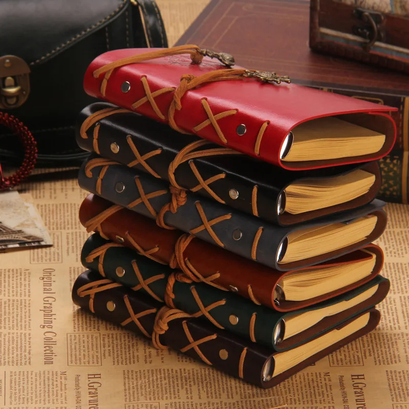 

Vintage journal book travelers notebook A5 leather kraft paper sketchbook diary blank note book 6 ring binder string nautical
