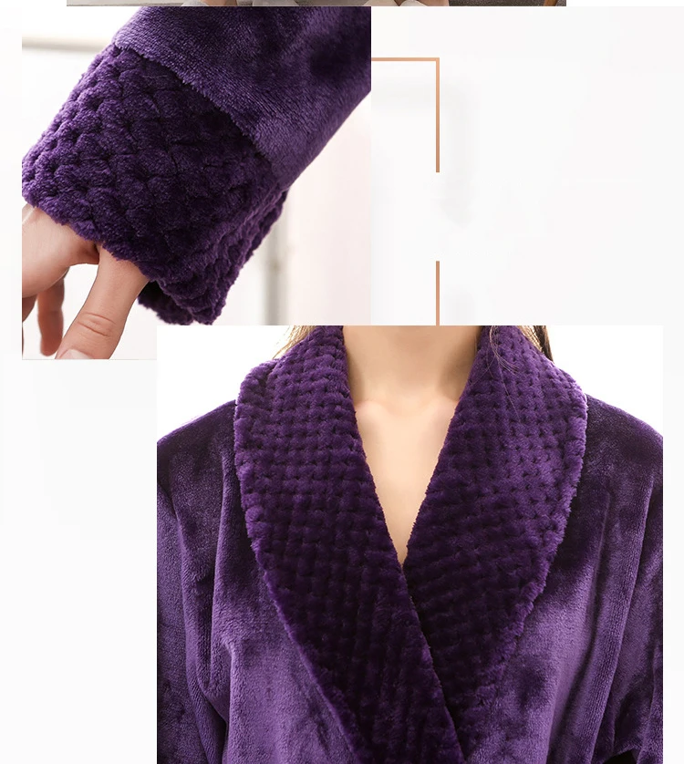 Queenral Man And Woman Robe Winter Long Bathrobe Warm Flannel Satin Male And Female Robes Sleepwear Sexy Pajamas Nightgown    14