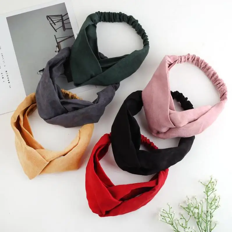 

JRFSD New Fashion Fabric Cross Knotted Bow Chiffon Flowerl Hair Band Korea Headdress Headband for Girls Women Hair Accessories