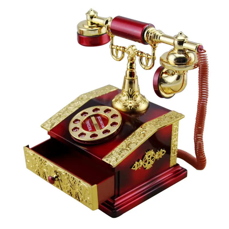 Vintage Telephone Model Music Box Jewelry Box Mechanical Musical Box
