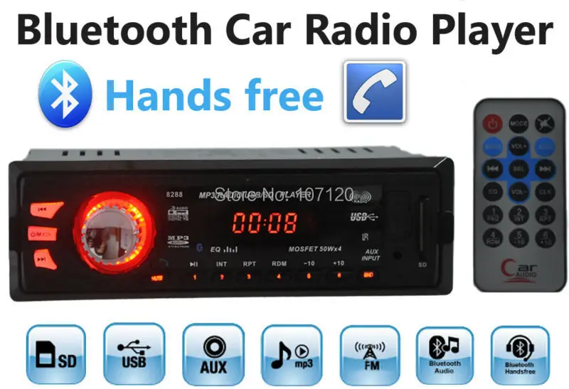 Новое прибытие автомобилей аудио bluetooth стерео bluetooth плеер Поддержка Телефон Handfree AUX-IN MP3 FM USB 1 Din в тире 12 В