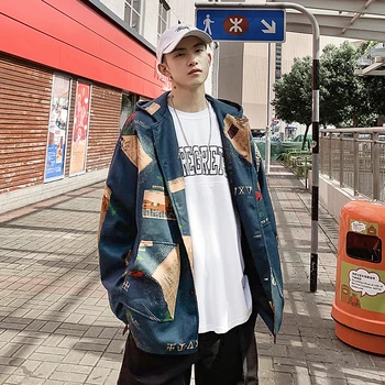 

Student Loose Coat School Uniform Class Jacket Men Autumn Winter Clothes Harajuku Party Bar StreetWear Military M-5XL Cowboy